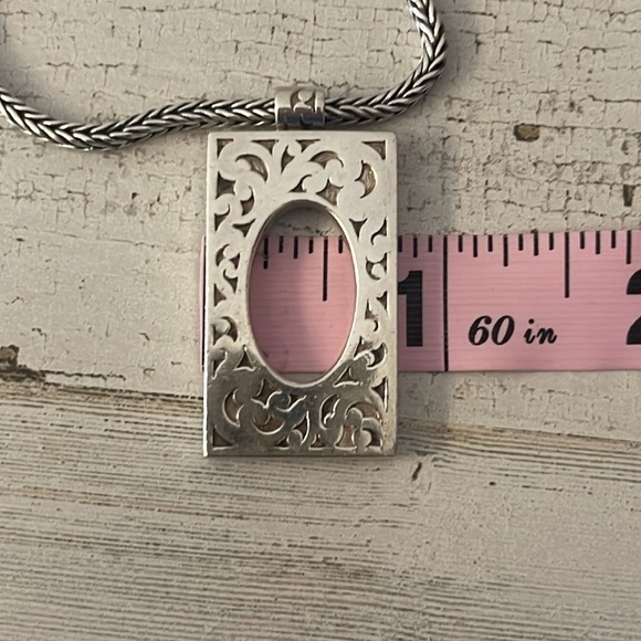 Lois Hill Sterling Silver Scroll Frame Pendant Necklace Wheat Chain 925 - Picture 7 of 11